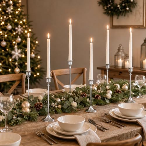 NLBTW 12 Pcs Silver Taper Candle Holder Bulks for Wedding Party Table Decor
