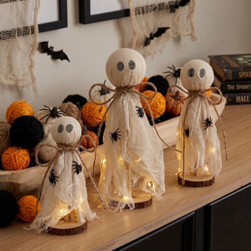 Redbaker 3 Pcs Halloween Decorations Indoor, Primitive Ghost on Wood Stand