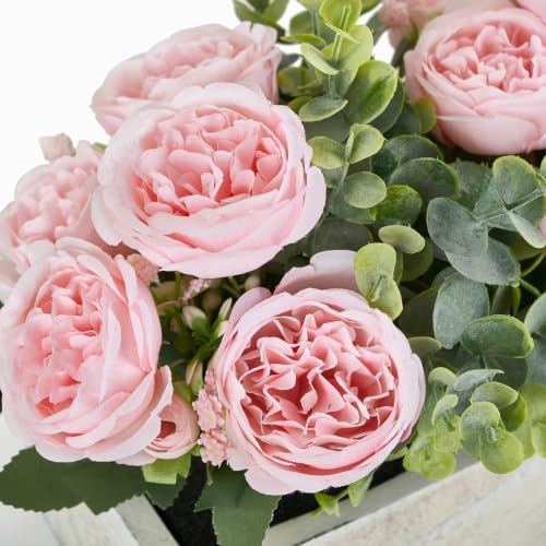 Artificial Flowers in Wood Box, Centerpieces for Tables Farmhouse Decor