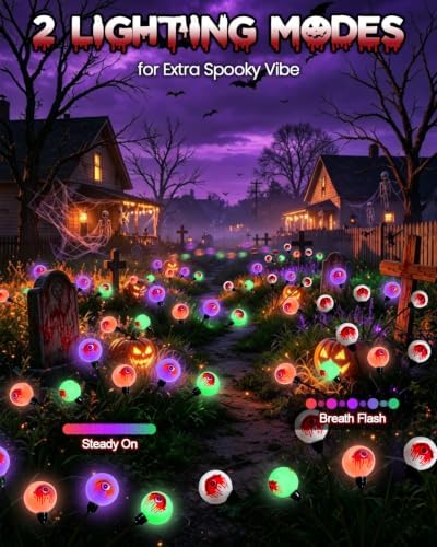 LORRYTE Solar Halloween Eyeball Lights, 6 Pack Swaying Outdoor Garden Decor