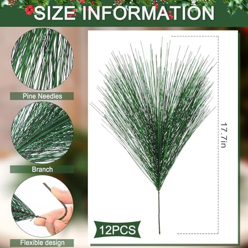 Norme 12 Pcs Large Artificial Green Pine Needles Branches 17.7"