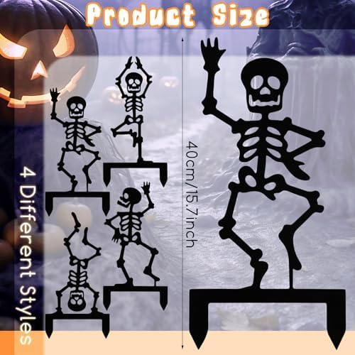 Geelin 4 Pcs Halloween Skeleton Decor 15.75" Metal Yoga Skeleton Yard Signs