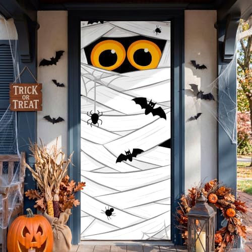 JOYIN 28”x80” Halloween Mummy Door Cover Decorations Indoor, Spooky Home Decor Haunted House Stickers, Scary Home Party Supplies Front Room Decor Outdoor