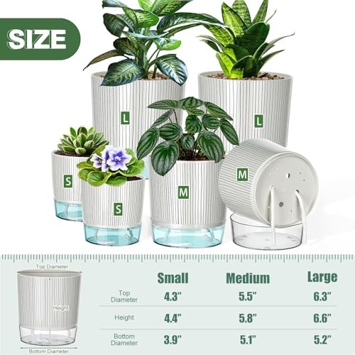 6 Pack Self Watering Pots for Indoor Plants, 4/5.5/6.3 Inch Flower Pots
