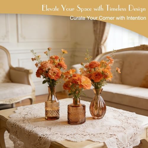Petal Petite Small Amber Glass Bud Vase Set of 6 for Wedding Centerpieces