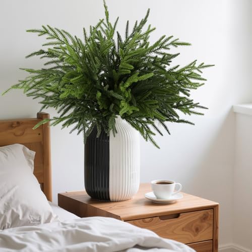 12Pcs 24 Inch Real Touch Norfolk Pine Stems, Artificial Green Plants Branches, Faux Greenery Pine Stem Fake Cedar Picks for Vase, Christmas Pine Branches for DIY Crafts Home Indoor Decor