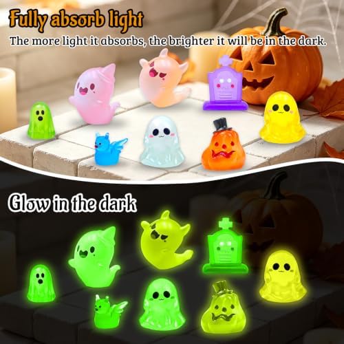 54 Pcs Halloween Luminous Mini Resin Figures Ghost Miniature Figurines