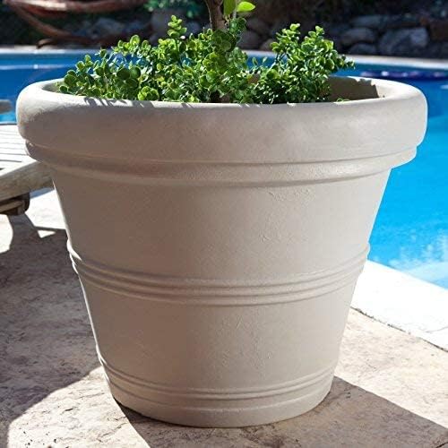 Crescent Garden Brunello Small Classic Planter, Indoor/Outdoor Weather-Safe Round Plant Pot, Small Resin Houseplant Pot