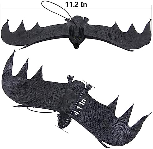 ATDAWN Halloween Hanging Bats, Rubber Bats, Realistic Looking Spooky Bats, Flying Bats Halloween Decoration, 12 Pack