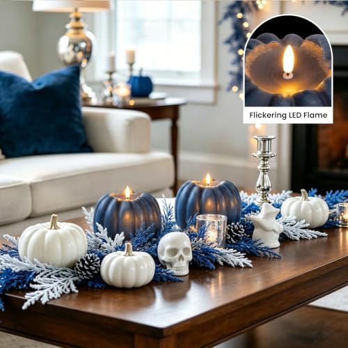 Blue Fall Decor, Fall Decorations for Home, Large Flameless Pumpkin Candle