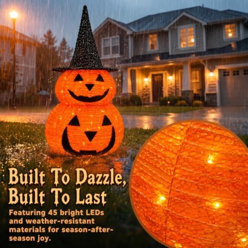 Lighted Halloween Pumpkin Yard Decor, 45 LEDs, 2 Modes, Battery Powered