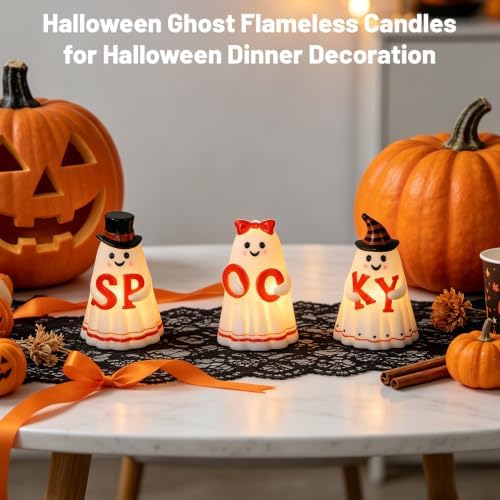 Wondise Spooky Ghost Halloween Flameless Candles with 6hrs Timer