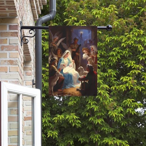 Nativity Garden Flags Religious Christma Yard Flag Winter Catholic Jesus House Banners for Holy Night Outside Double Sided Home Yard Farm Xmas Decor Outdoor 28 x 40 Inch
