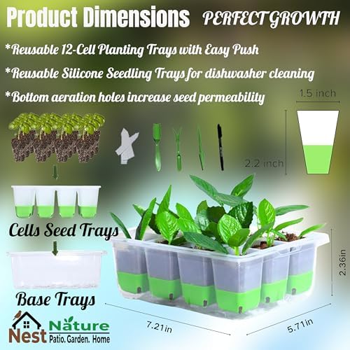 NestNature 5-Pack Seed Starter Tray Set|Reusable 60Cell Seed Starter Trays