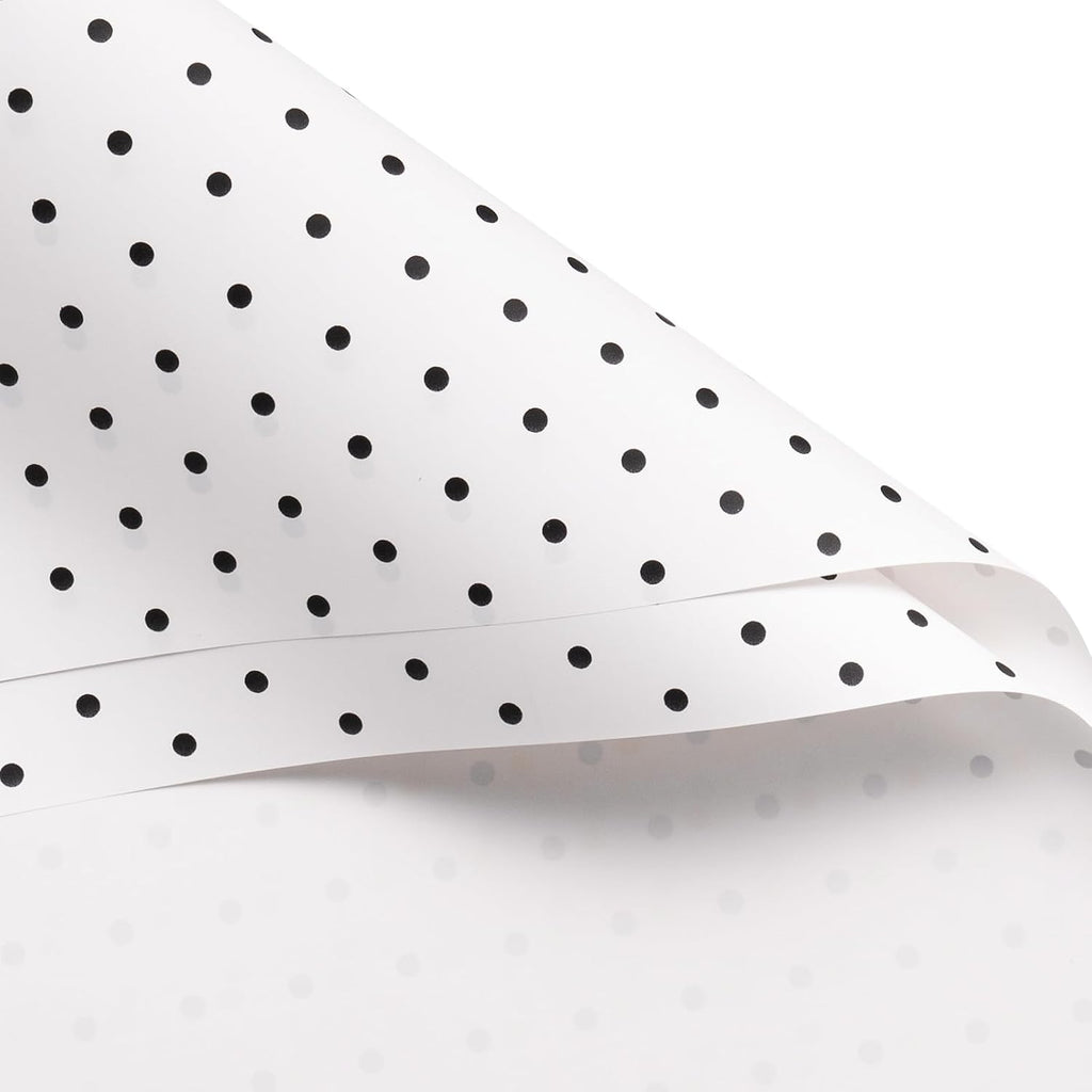 WRAPAHOLIC 20 Sheets Flower Wrapping Paper - 22.4 x 22.4 inch White and Black Polka Dots Water-Resistant Floral Bouquet Wrapping Paper, Florist Supplies Packaging for Wedding Birthday Gift DIY