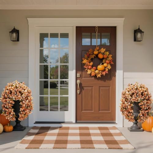 Bougainvillea Artificial Flowers Plants for Outdoors Outside Fall Autumn Decoration, 2 pcs Faux Silk Long Trailing Vines UV Resistant Look Real Brown Fake Flowers for Front Door Porch Planter Urn Yard