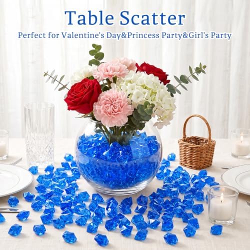 160PCS Blue Acrylic Ice Rocks, Fake Ice Cubes for Vase Fillers, Table Decor