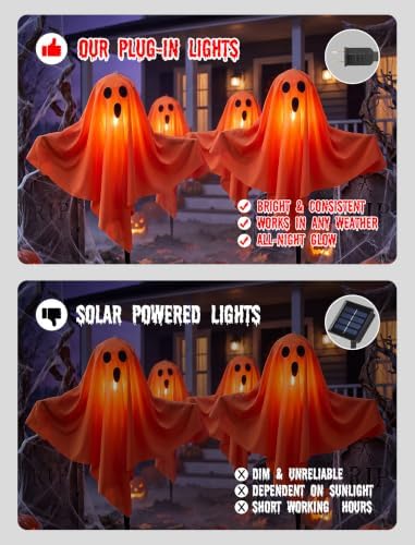 11.5FT Halloween Ghost Pathway Lights Outdoor, 4 Pack Orange Walkway lights