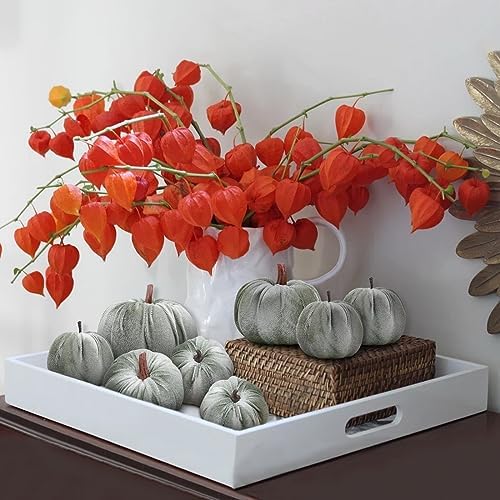 Woration 8pcs Fall Thanksgiving Home Décor Artificial Velvet Fabric Pumpkin