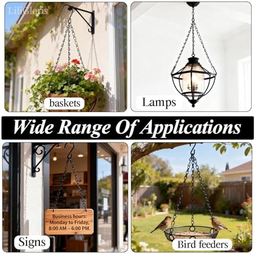 3 Pack 24 Inch Adjustable Hanging Plant Chains with Clips Hooks Black Metal Replacement Chains for Flower Pots Bird Feeders Baskets Lanterns Wind Chimes Indoor Outdoor Use（Locking Hook）
