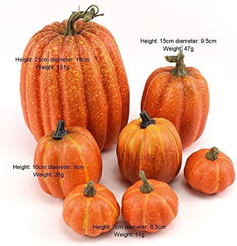 7Pcs Artificial Pumpkins of all Styles Halloween Decoration Rural Style Farmhouse Foam Pumpkin Harvest Season Thanksgiving Day is Suitable for Table top House Dining Table Party Decoration (Orange)