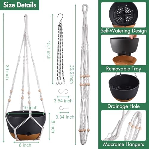 2 Pack-10 Inch Self-Watering Hanging Planters for Indoor Outdoor Plants