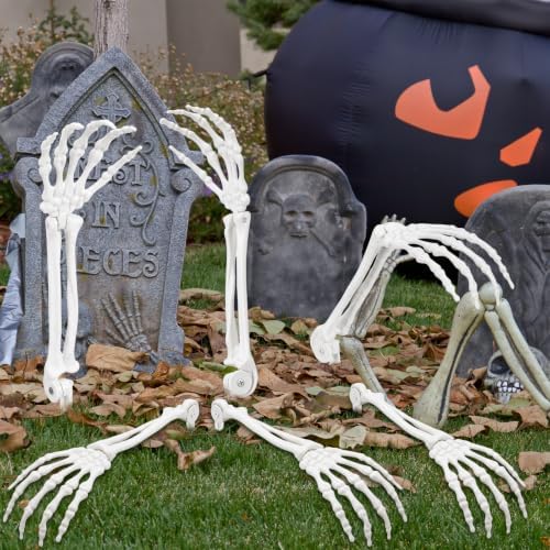 Wonderjune 6 Pcs Skeleton Hands Stakes Halloween Yard Decor, White