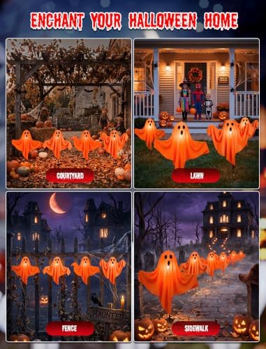 11.5FT Halloween Ghost Pathway Lights Outdoor, 4 Pack Orange Walkway lights