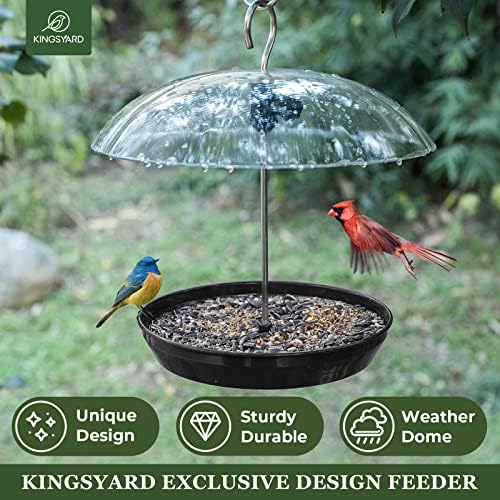 Kingsyard Platform Bird Feeder with Adjustable Dome for Outdoors Hanging