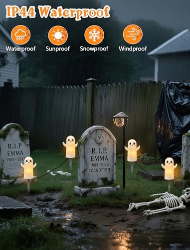 Oviejo 4 Pack Halloween Ghost Pathway Lights, 7FT LED Stake Lights Plug in