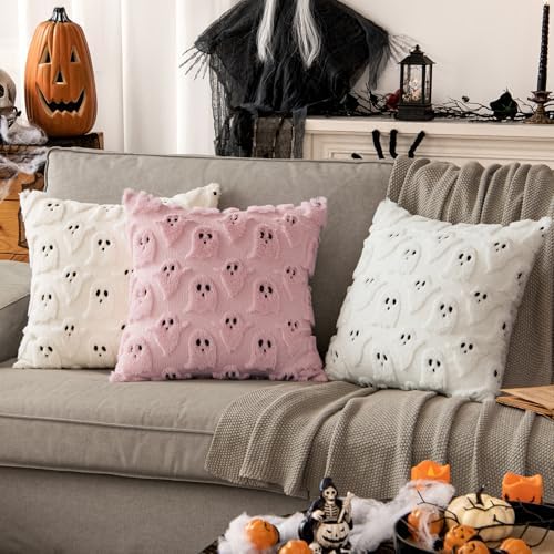 MIULEE Cream White Halloween Pillow Covers Cute Ghost Decor Set of 2 20x20