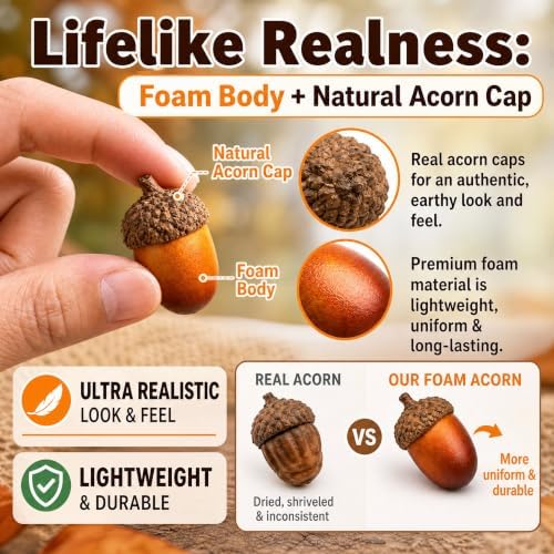 TOPZEA 150 Pack Artificial Acorns, Simulation Small Acorn with Natural Caps, Lifelike Fake Acorn Prop Table Vase Bowl Fillers, Festival Decor for Fall, Thanksgiving, Christmas, Crafts Supplies