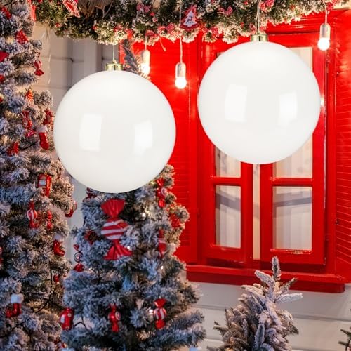 Zubebe 8" 4 Pcs Large Christmas Ornaments Ball, White