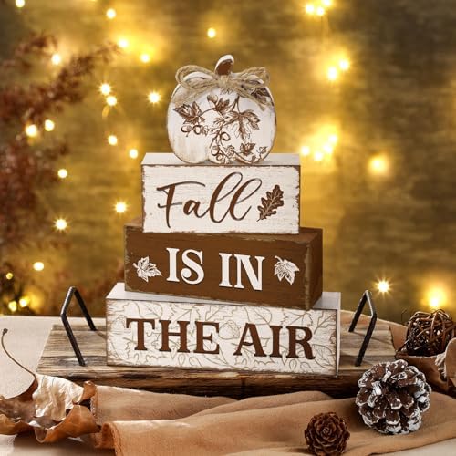 Yousoontic 4 Pcs Fall Pumpkin Figurines Set, Rustic Farmhouse Decor