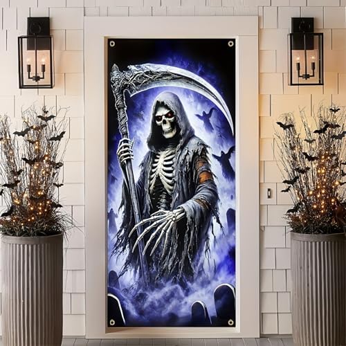 BlissYard Halloween Grim Reaper Door Cover 70x35 Inch Polyester