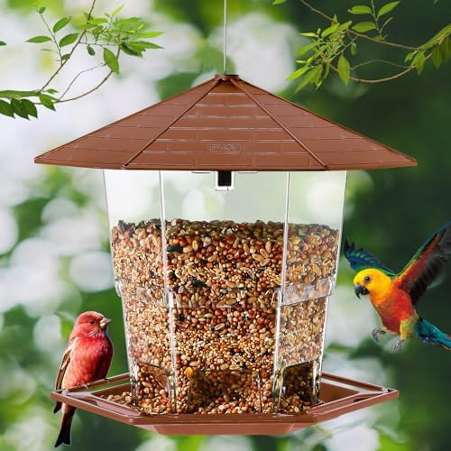 Jealoeur Hanging Bird Feeder for Outdoors - Wild Bird Seed, Brown