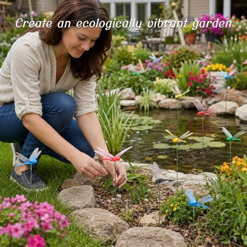 30PCS 3D Dragonfly Garden Stakes Artificial Plastic Dragonfly Garden Decor