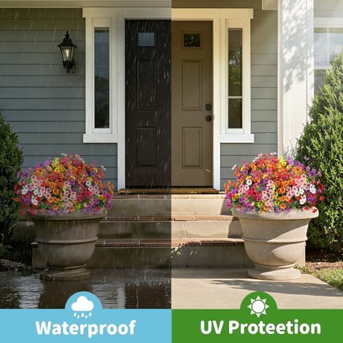 Artificial Outdoor Flowers, UV Resistant Waterproof Faux Plants, 20 Bundles