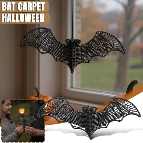 Black Woven Rattan Bat Ornament, 9.8in Hanging Halloween Decorations
