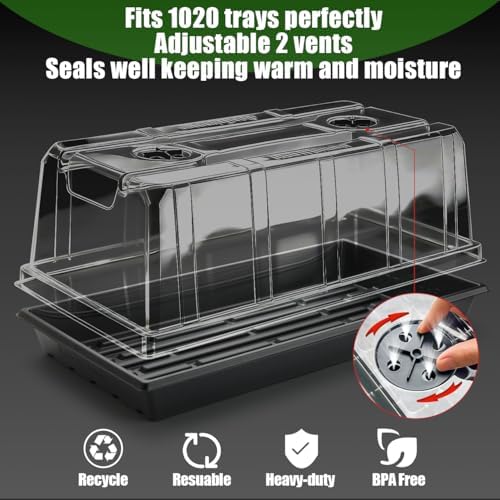 RooTrimmer 10 Pack 6.3" Tall Humidity Domes for 1020 Trays, Extra Strength Seed Starter Covers with 2 Adjustable Vents, Clear Plastic Propagation Cloning Lids for Germination & Microgreens, BPA-Free