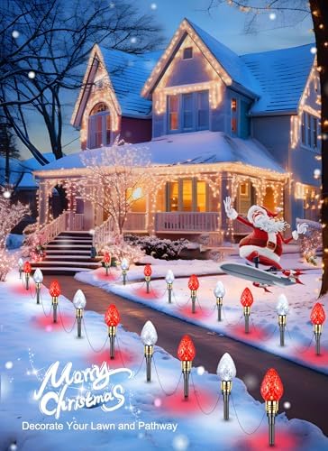 2 Pack Strawberry C9 Christmas Pathway Lights Outdoor, Total 34.8 Feet
