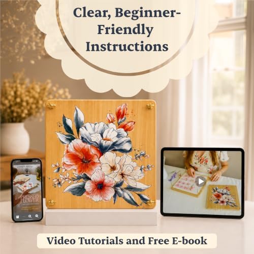 Large Flower Press Kit for Adults, 11" x 11" Square Wooden Press, 5 Layers