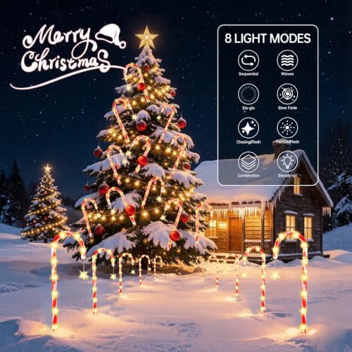 12 Pack Solar Candy Cane Lights Outdoor, Warm White Solar Christmas Lights