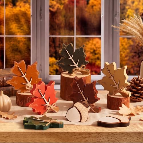 Novabright 8 Pcs Wood Fall Leaves Acorn Decorations Rustic Wood Fall Decor