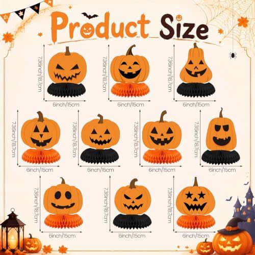 Funnymoom 10 Pcs Halloween Honeycomb Centerpieces Pumpkin Table Party Decor