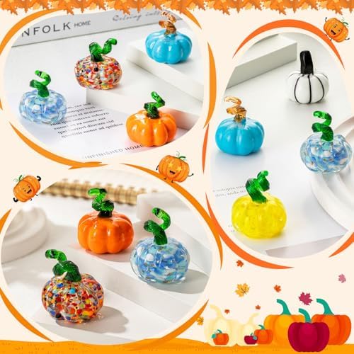 3 Pcs Hand Blown Glass Pumpkin Decorations, Glass Fruit Decor