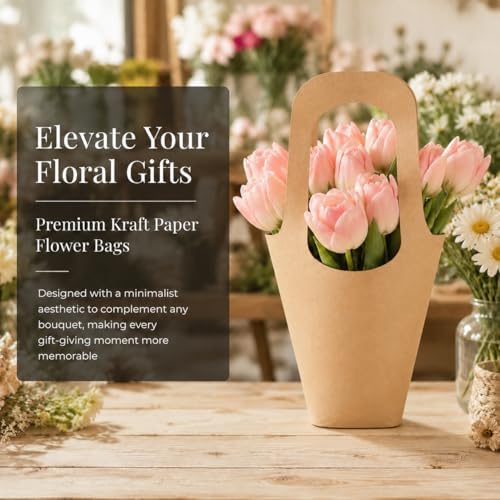 RAINFLOW Flower Paper Bags - 13 PCS Thick Kraft Paper Flower Bouquet Holder