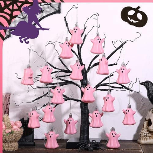 Lunmon 24 Pcs Halloween Cute Ghost Hanging Ornaments 2.2 Inches Rope Tree