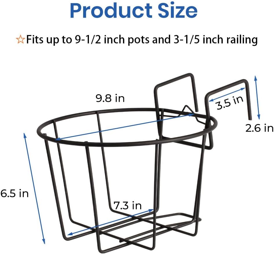 TreeLen 3Pack 10inch Railing Planter Outdoor Balcony Hanging Baskets for Plants Fence Planters Metal Potted Stand