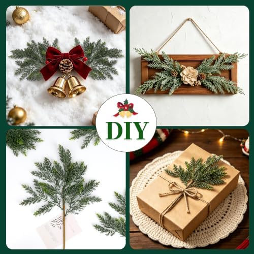 12 Pcs, Cedar Branches, Faux Cedar Stems, Lifelike Christmas Greenery